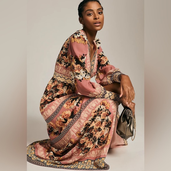 Anthropologie Vineet Bahl Embroidered Long-Sleeve Dress - Picture 1 of 5